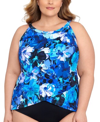 Swim Solutions Plus Size High-Neck Underwire Tankini Top, Size 18W