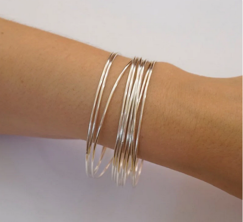 Set of 10 Solid Sterling Silver Handmade Bangles Sterling Bangle - Picture 4 of 12