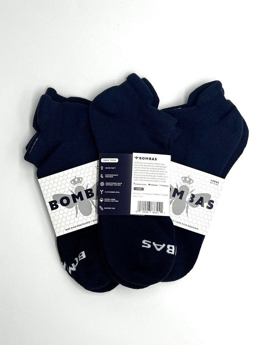 送料2 3 Pairs Women's Bombas Running Ankle Sock Size Large 9-13 Navy