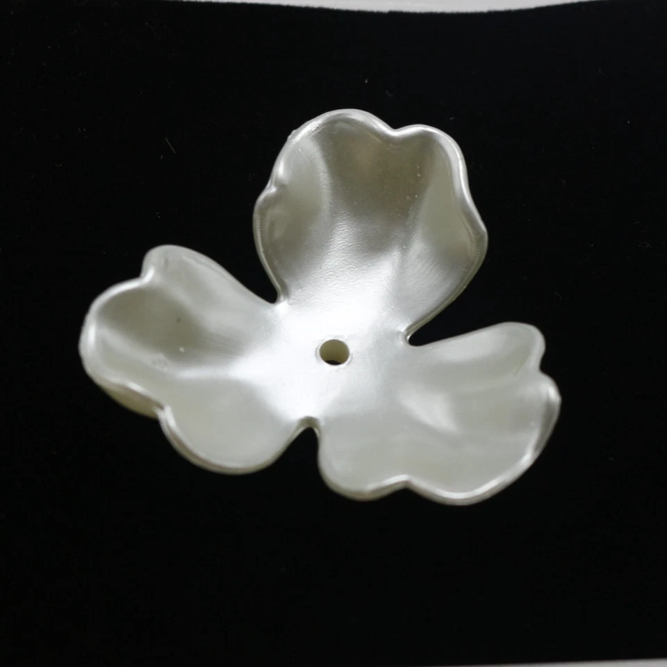 10 Ivory Acrylic Large Pearl Flower Beads Cap 1.5" Center Hole Sew Costume Craft - Image 2 of 4