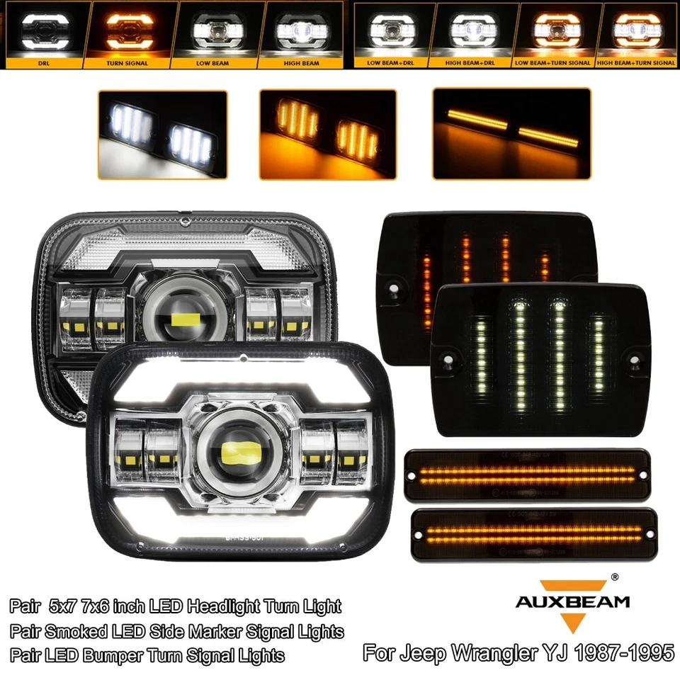 Combo de luces de señalización lateral de señal de giro de faros LED para Jeep Wrangler YJ 1987-1995 Foto 3 de 4