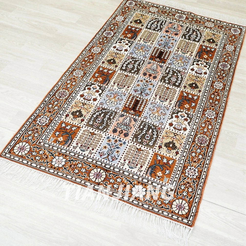 3x5ft Floral Handmade Silk Carpet Garden Scenes Hand knotted Area Rug WY203C - Image 3 of 4