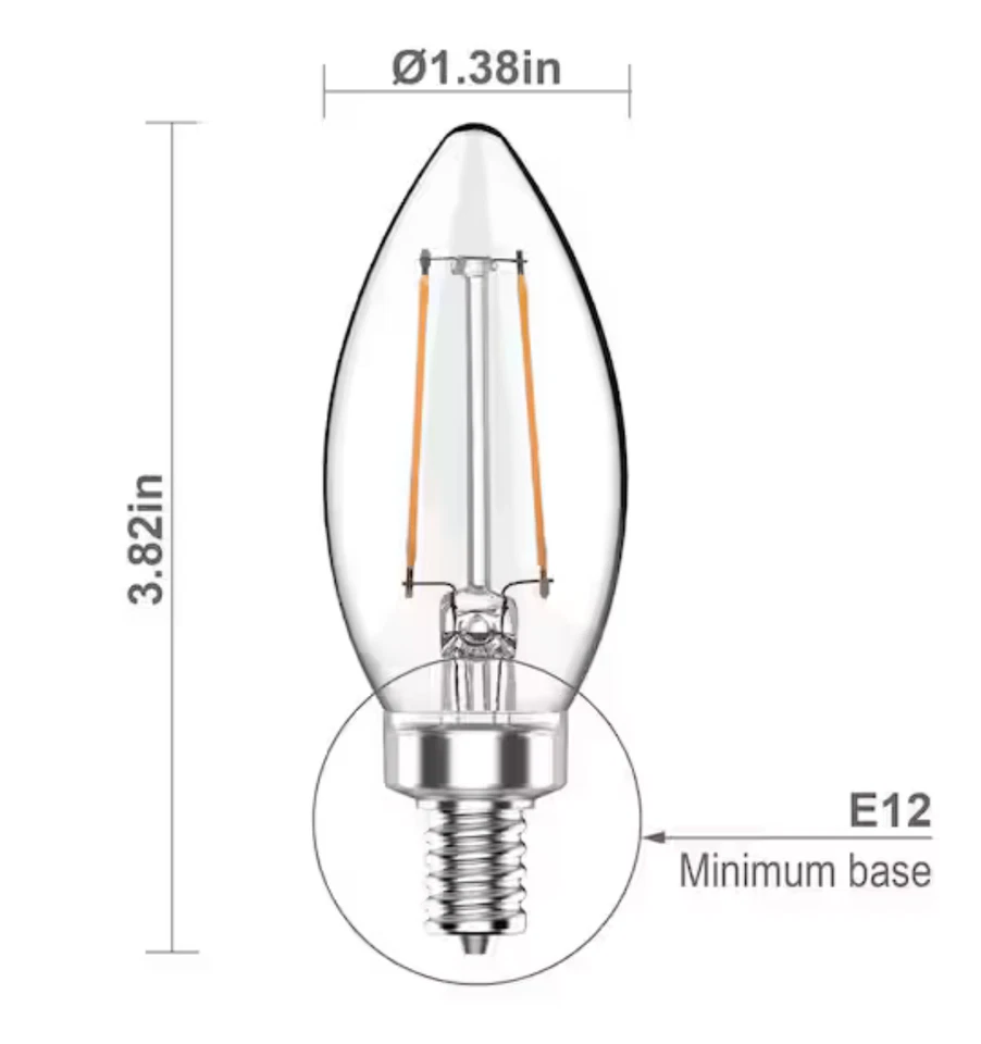 16pk 40W LED Light Bulb B11 Vintage Edison Daylight 5000K Clear Non-Dimmable - Image 4 of 4