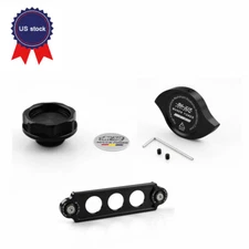 JDM Black Engine Oil Filler Cap + Radiator Cap +Battery Tie Down for Honda