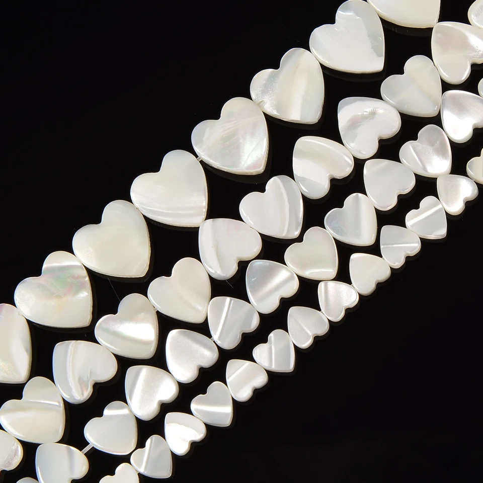 White Mother of Pearl MOP Shell Horizontal Drilled Heart 6mm to 12mm 15.5'' Strd - Image 2 of 4