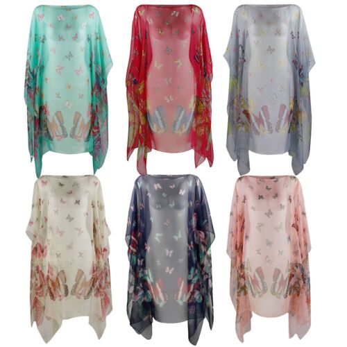 WOMENS BEACH KAFTAN LADIES SUMMER PONCHO COVER UP TOP BUTTERFLY SARONG FREE SIZE - Picture 1 of 9