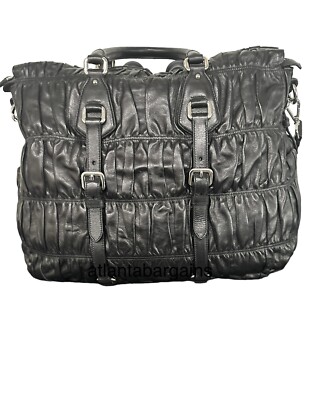 New VINTAGE LEATHER AUTHENTIC PRADA NAPPA GAUFRE' BLACK BAG | eBay