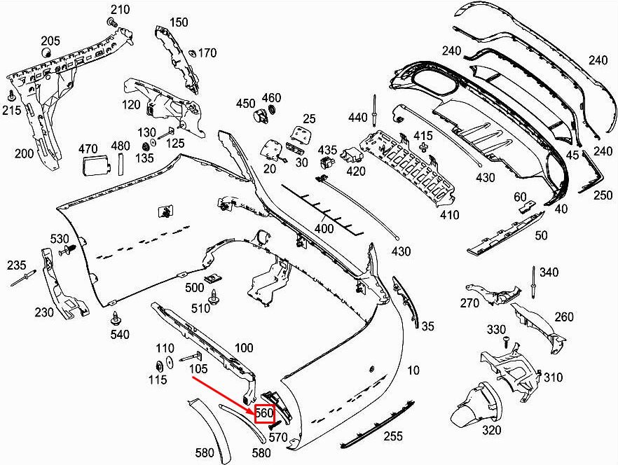 MERCEDES-BENZ E W213 Stoßfängerbereich hinten rechts, Abdeckung A2138800401