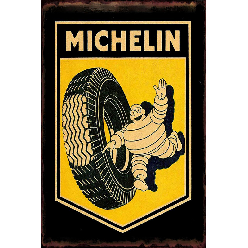 Plaque métal Michelin Bibendum Services de 30 x 40 cm pour déco garage rétro
