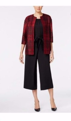 Anne Klein Cordoba Red Black Plaid Jacquard Boxy Jacket 4