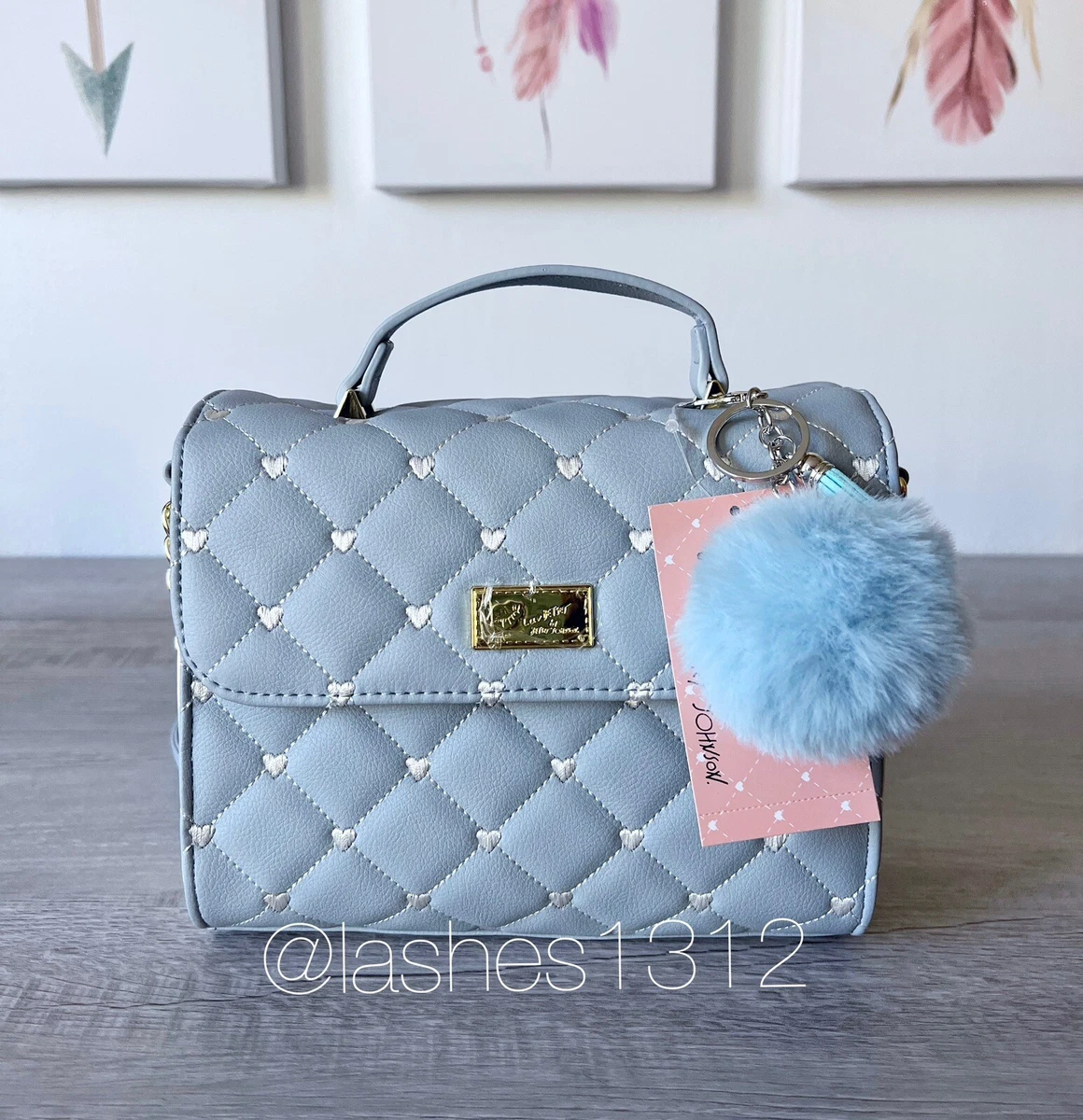 BETSEY JOHNSON Bag Addy Quilted Crossbody Blue Leopard Print LBADDY