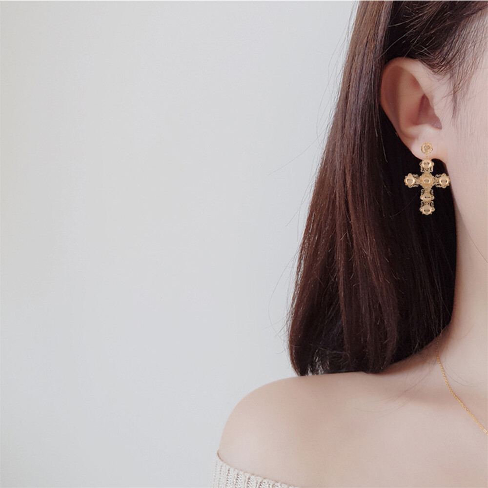 Stud Earrings Women Golden Cross Earrings Jesus Cross Stud Earrings-image