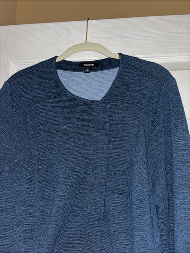 Torrid 2X Moto Jacket Teal Blue Studio Double Knit Zip Pockets Stretch Textured - Picture 6 of 13