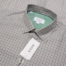 Eton NWT Casual Button Down Shirt Size 41 16 L Contemporary in Green/Multi Check