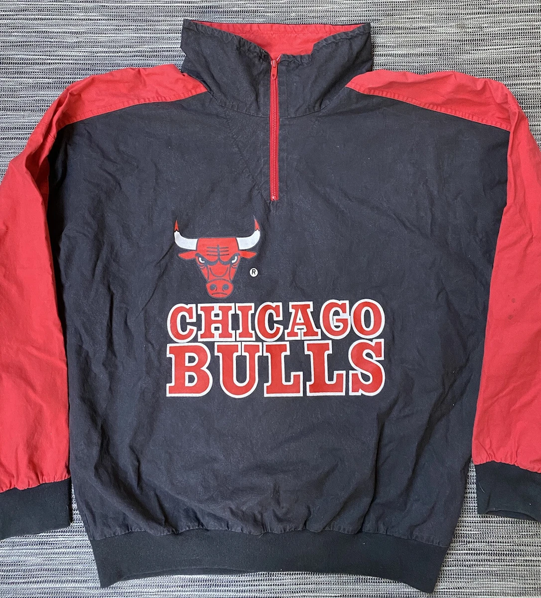 Vintage 90s Chicago Bulls Cotton Windbreaker NBA Pullover 1/4 Zipper LARGE