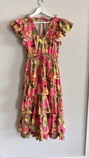 NWT Love The Label Women’s V Neck Ruffle Maxi Dress Cutout Back Summer Floral S