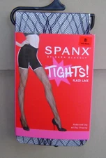 NWT $32 SPANX Size B PLAID LACE MID-THIGH SHAPING TIGHTS Very Black 20037R