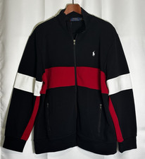 Polo Ralph Lauren Double Knit Track Jacket Zip Black Red Classic Fit Mens XL