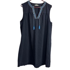 Boden Nadine Notch Sleeveless V Neck Dress Cotton Navy Blue Women's Size 20-22