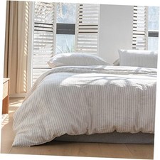 100 Linen Duvet Cover Set 3pcs Yarn Dyed Vertical 3PC Set - Queen Grey Stripe