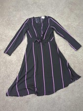 Nine West Dress Womens M Black Purple Stripes Twisted Front Asymmetrical Midi
