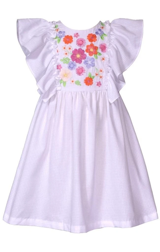 NEW Bonnie Jean Girls Size 5 "WHITE EMBROIDERED FLORAL" Pinafore Ruffle Dress