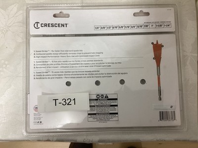Crescent Speed Striker 12 Piece Wood Spade Drill Bit Set 1/4-1'' x 6''  T-321