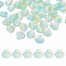 100 Pcs Glass Crystal Bead, Scallop Shape Beads for Jewelry Making, Green/Yellow