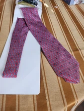 HERMES Men's Neck Tie  PA 5073 100% Silk Grape Wine Barrel Print Red - 61" L