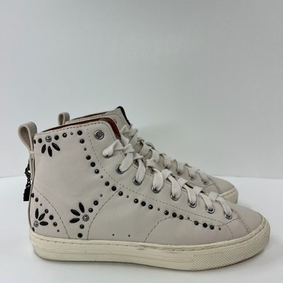Coach C216 Prairie Rivet High Top Sneaker Women Size 5B Leather Studded OffWhite