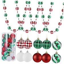 30 Pcs 2.4 Inch Christmas Ball Ornaments and 79'' Glitter Red Green and White