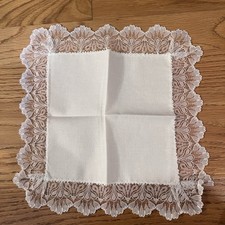 Vintage Scalloped Lace Edge Cream Wedding Bridal Hankie 10   X 10  