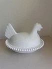 Indiana Glass White Milk Glass Hen On Nest Candy Dish Vintage, Slotted, 7.25"
