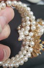Gold Toned Metal Imitation Pearl Necklace Clip on Earrings Mid Century Modern — photo 9