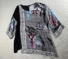 Citron Santa Monica Shirt Womens Medium Art Print Sheer Asymmetrical Boho Top