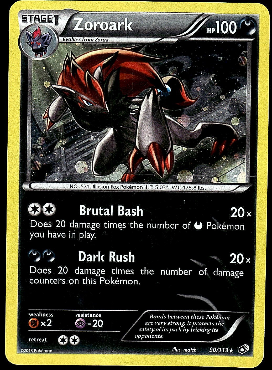 Zoroark 90/113 Holo Rare Legendary Treasures Pokemon Damaged