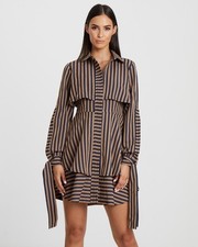 Willa Windsor Layered Mini Dress Work Suit Long Sleeve Striped Beige Saba Au 10