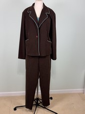 COURTENAY STRETCH Women's 18W Pant Suit Set Brown w/ Blue Piping VTG Office wear