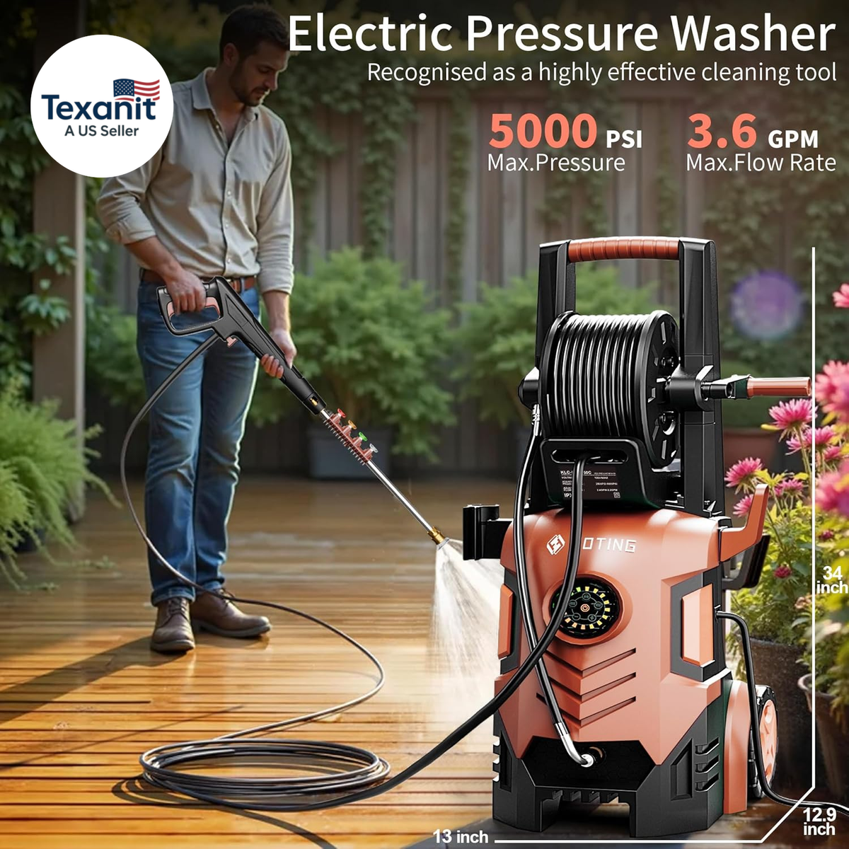 2026New Pressure Washer 5000PSI with Adj-8-Level Touch Screen, 34