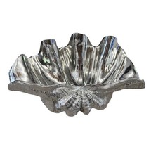 Giant Chrome/Silver Clam Shell,  Seashell Resin Bowl For Home Decor, Exc Cond