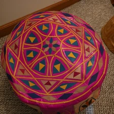 Egyptian camel leather footstool Pouf pouffe hand quilted mauve beige ottoman