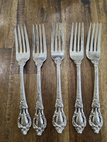 Lot Of 5 Sterling Silver Forks Lunt Eloquence 305.4 Grams