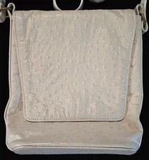 White Ostrich Leather Cross Body Handbag Women's Purse By Green Mountain Exotic 
