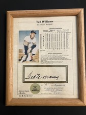Ted Williams Autograph  Nortarized Red Sox Stat Sheet 8x11 Frame Photograph