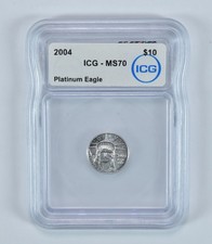 American Platinum Eagle 2004 10 $ 1/10 Oz Platin MS70 ICG *3659