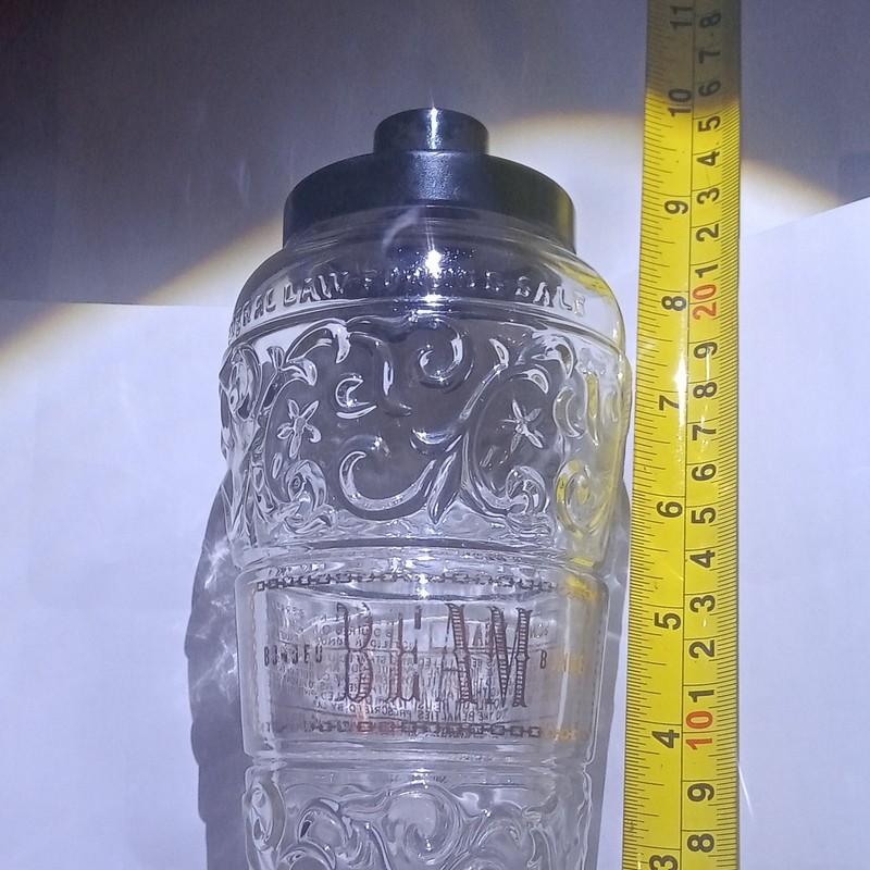 Jim Beam Distillery Clear Embossed Glass Bottle/Decanter w/ Black Screw Cap