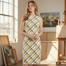 J. McLaughlin Devon Catalina Cloth Sleeveless Shift Dress Chalk Plaid Small