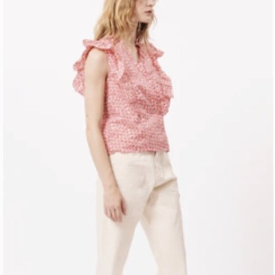 FRNCH Cream Print Sleeveless Tayla blouse NWT                        