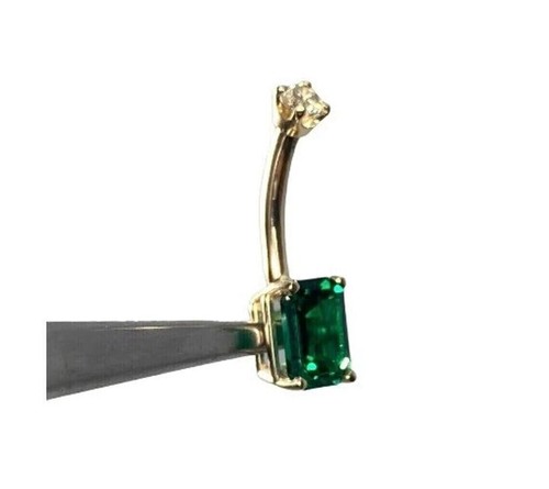 2Ct Emerald Lab Created Emerald Belly Button Ring 14K Yellow Gold Finish - Picture 3 of 3