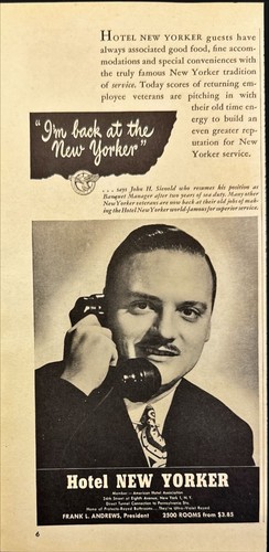 1946 Hotel New Yorker Vintage Print Ad John Sienold Bankett Manager